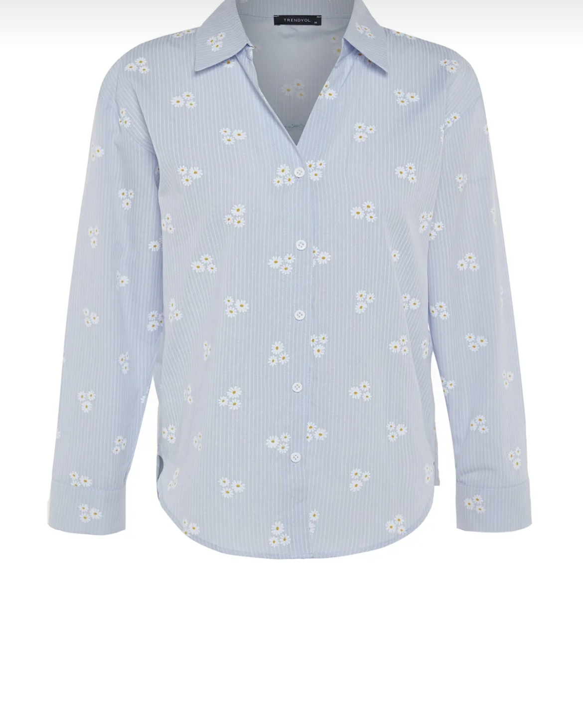 Bloom & Stripes Oversized Cotton Shirt – Blue Floral Edition