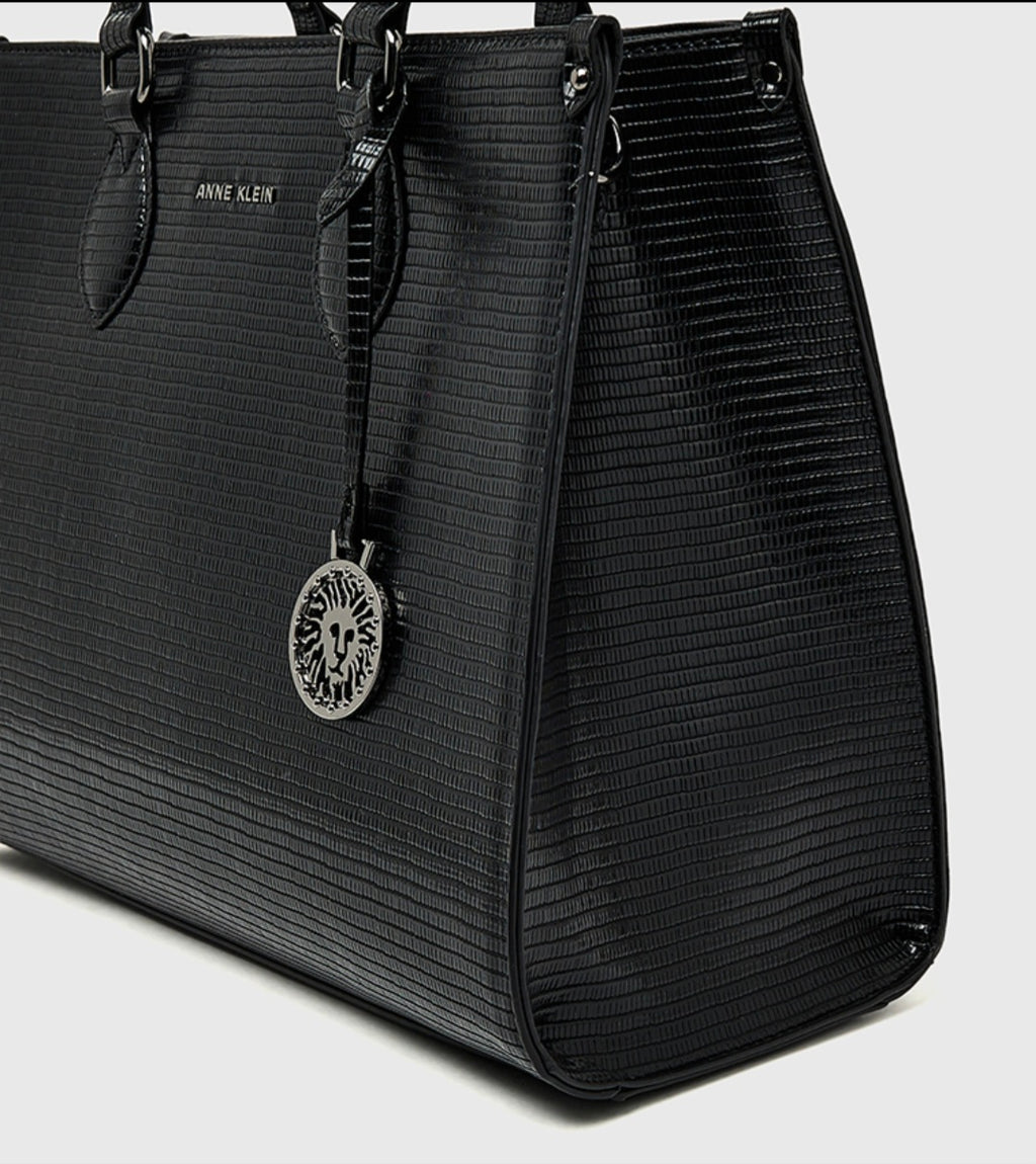 ANNE KLEIN - The Executive Croc-Embossed Zippered Satchel