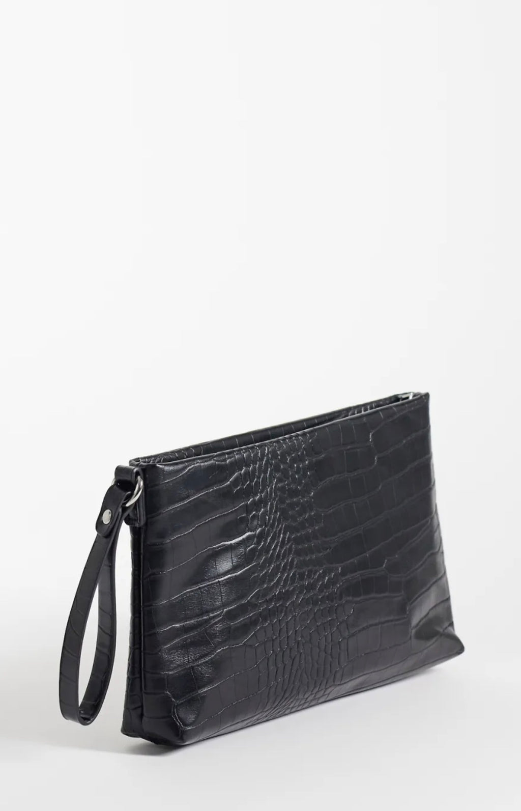 Faux Croc Envelope Clutch Bag in Black