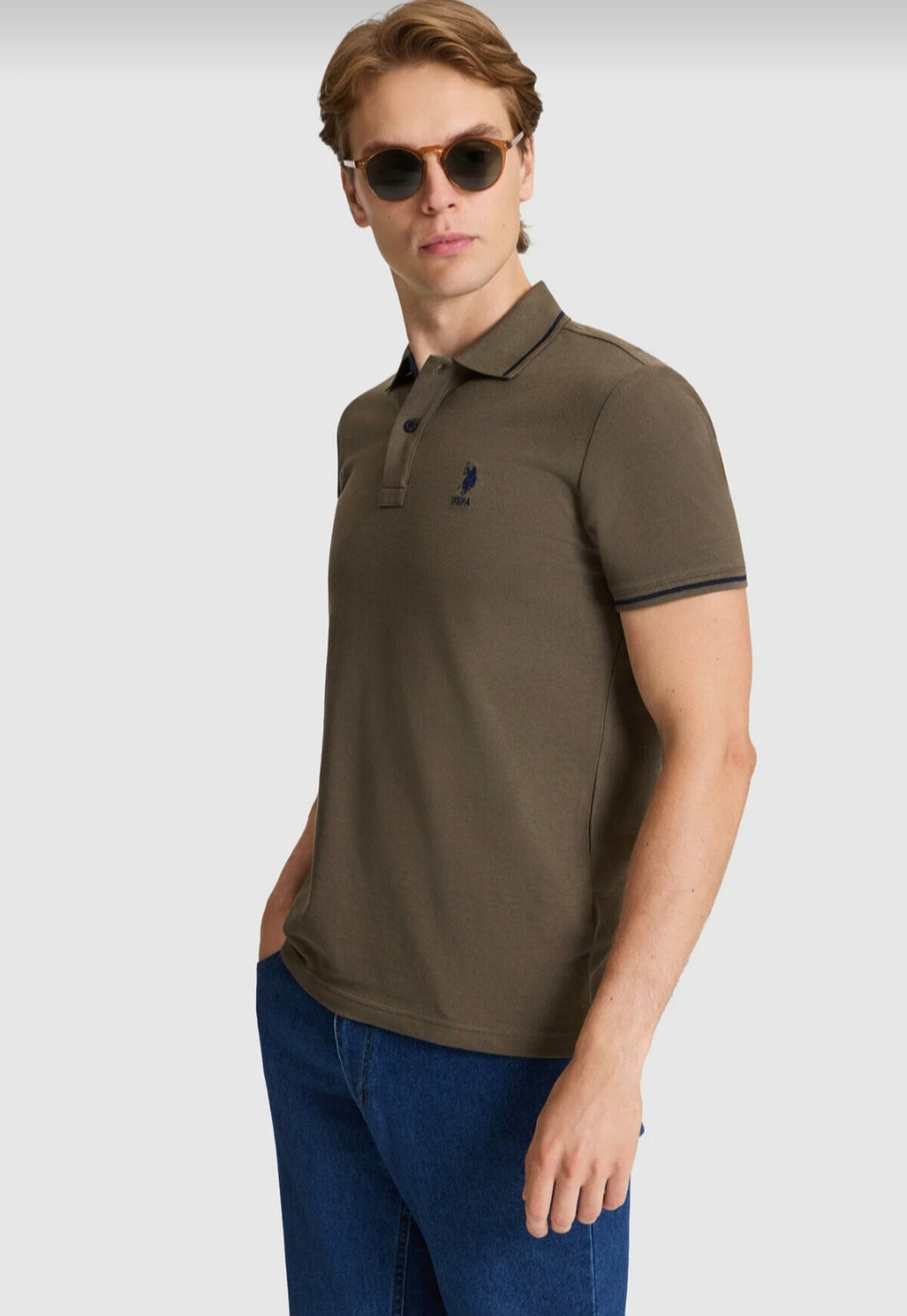 U.S. Polo Assn. Slim Fit Cotton Polo Shirt in Dark Khaki