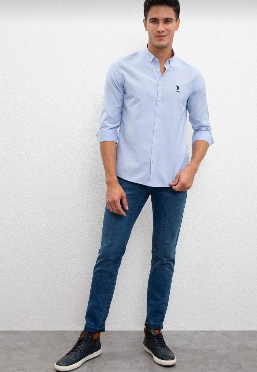 U.S. Polo Assn. Classic Fit Long Sleeve Oxford Shirt in Royal Blue