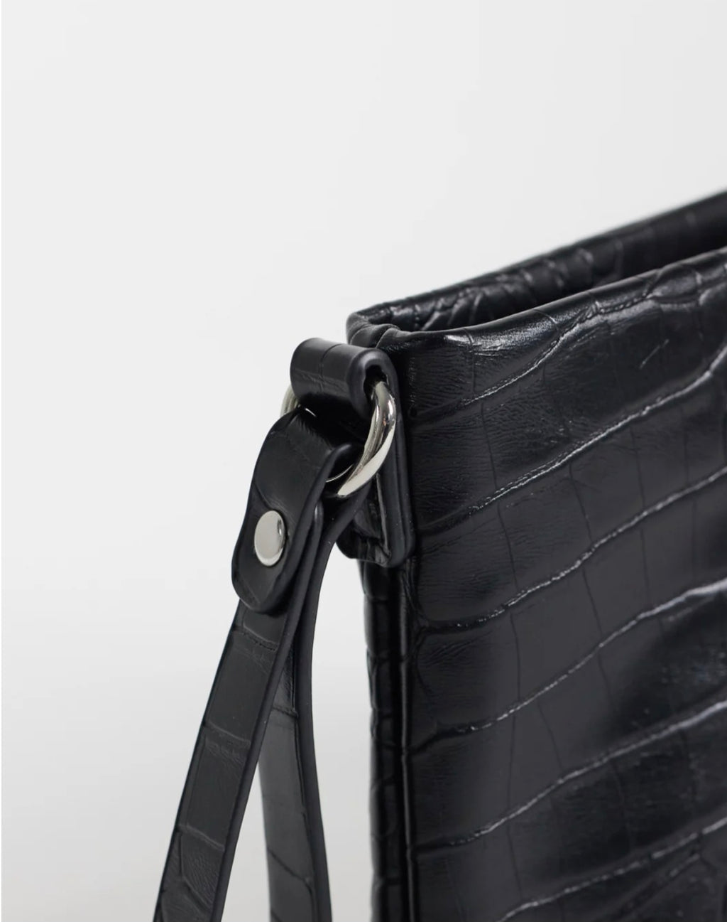 Faux Croc Envelope Clutch Bag in Black