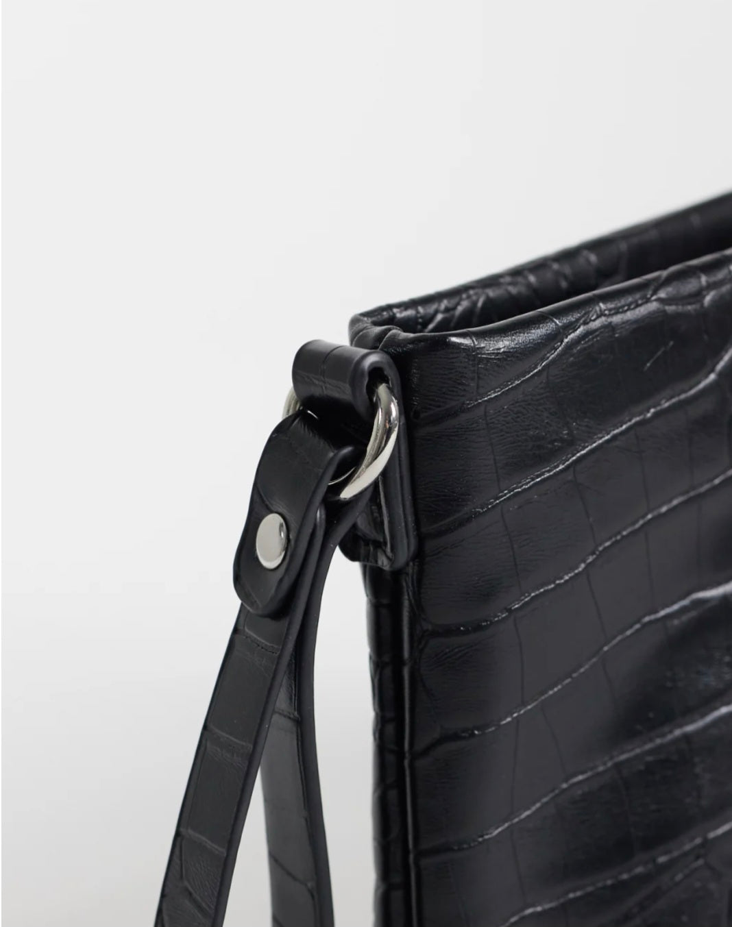 Faux Croc Envelope Clutch Bag in Black