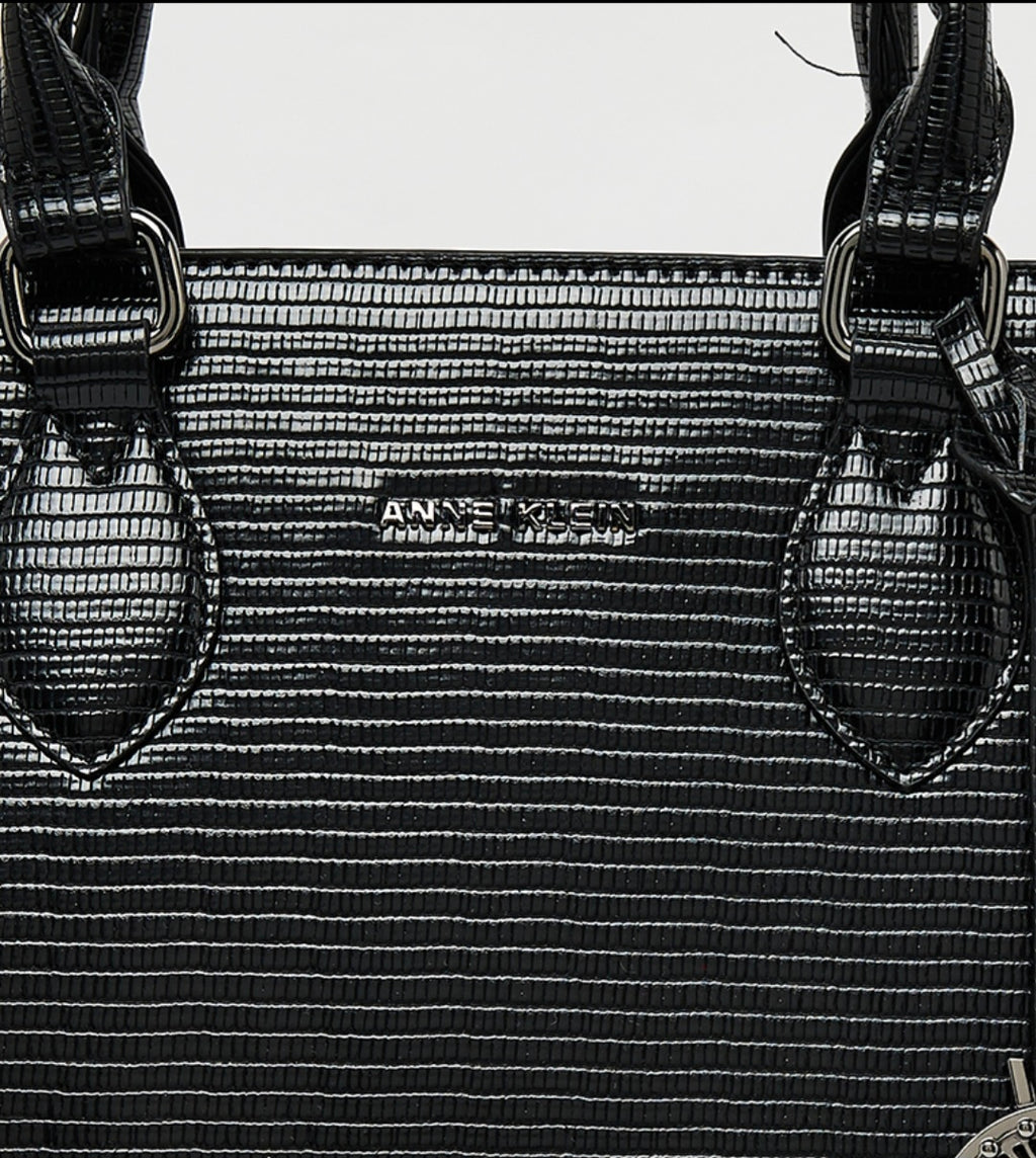 ANNE KLEIN - The Executive Croc-Embossed Zippered Satchel