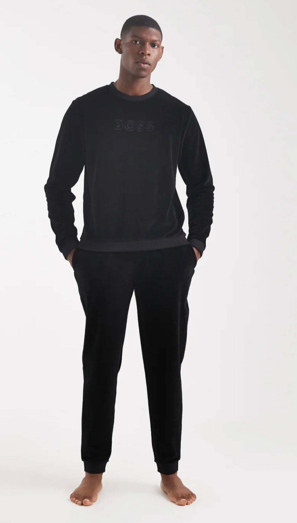 BOSS Plush Velour Crewneck Sweatshirt – Black Edition