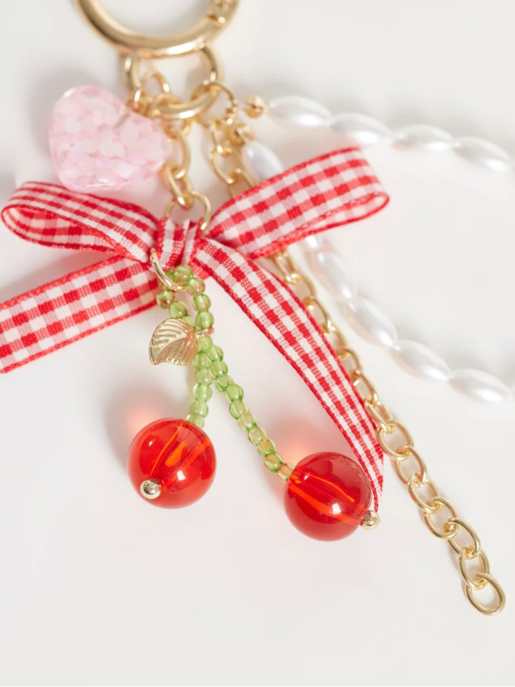 Cherry Bag Charm in Red and White