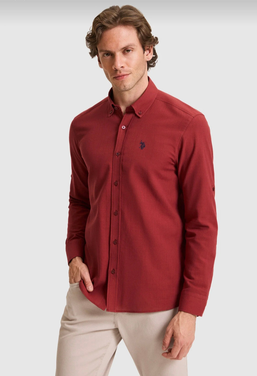 U.S. Polo Assn. Classic Fit Long Sleeve Shirt in Cherry Red