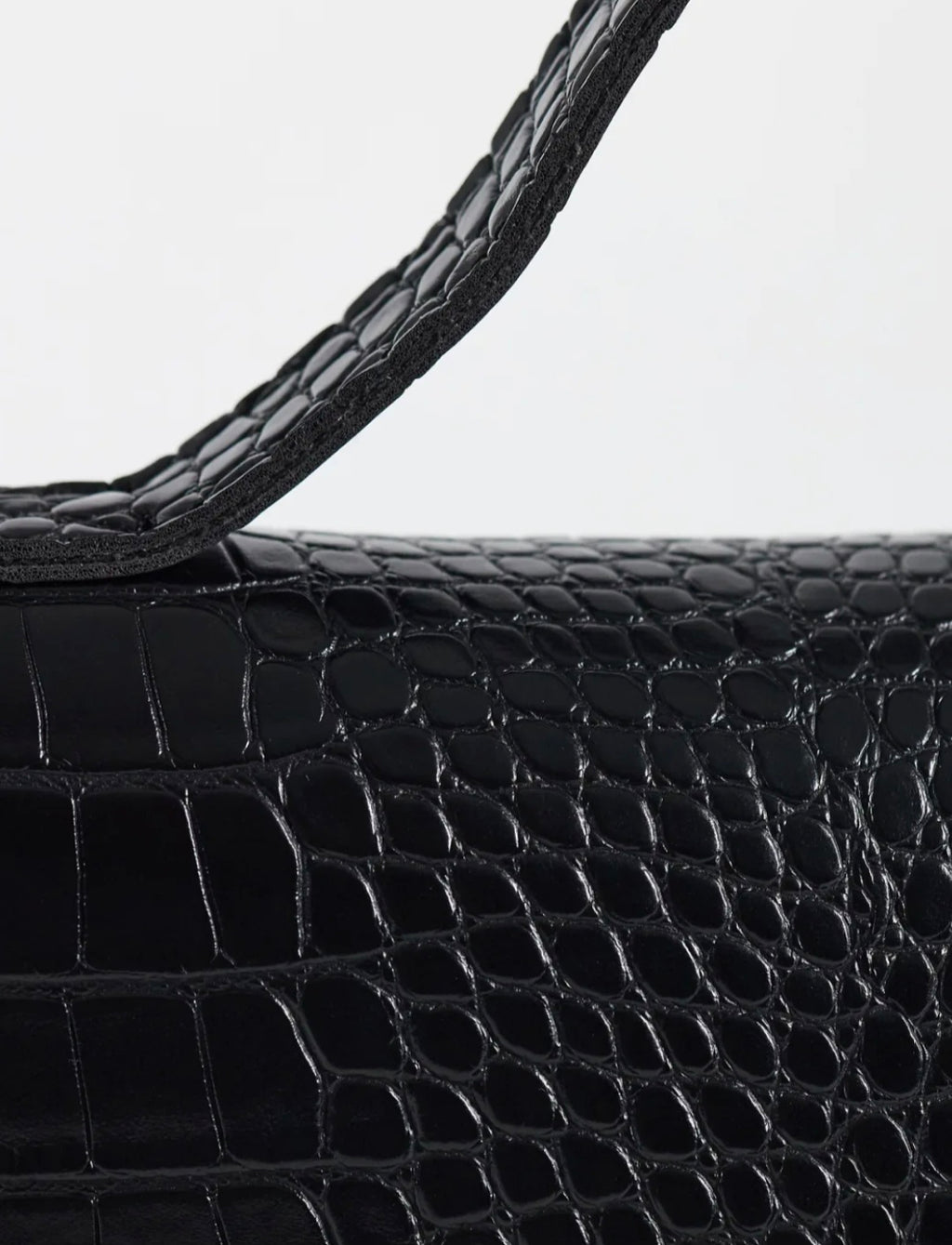 Asymmetrical Top Handle & Crossbody Bag in Black Croc