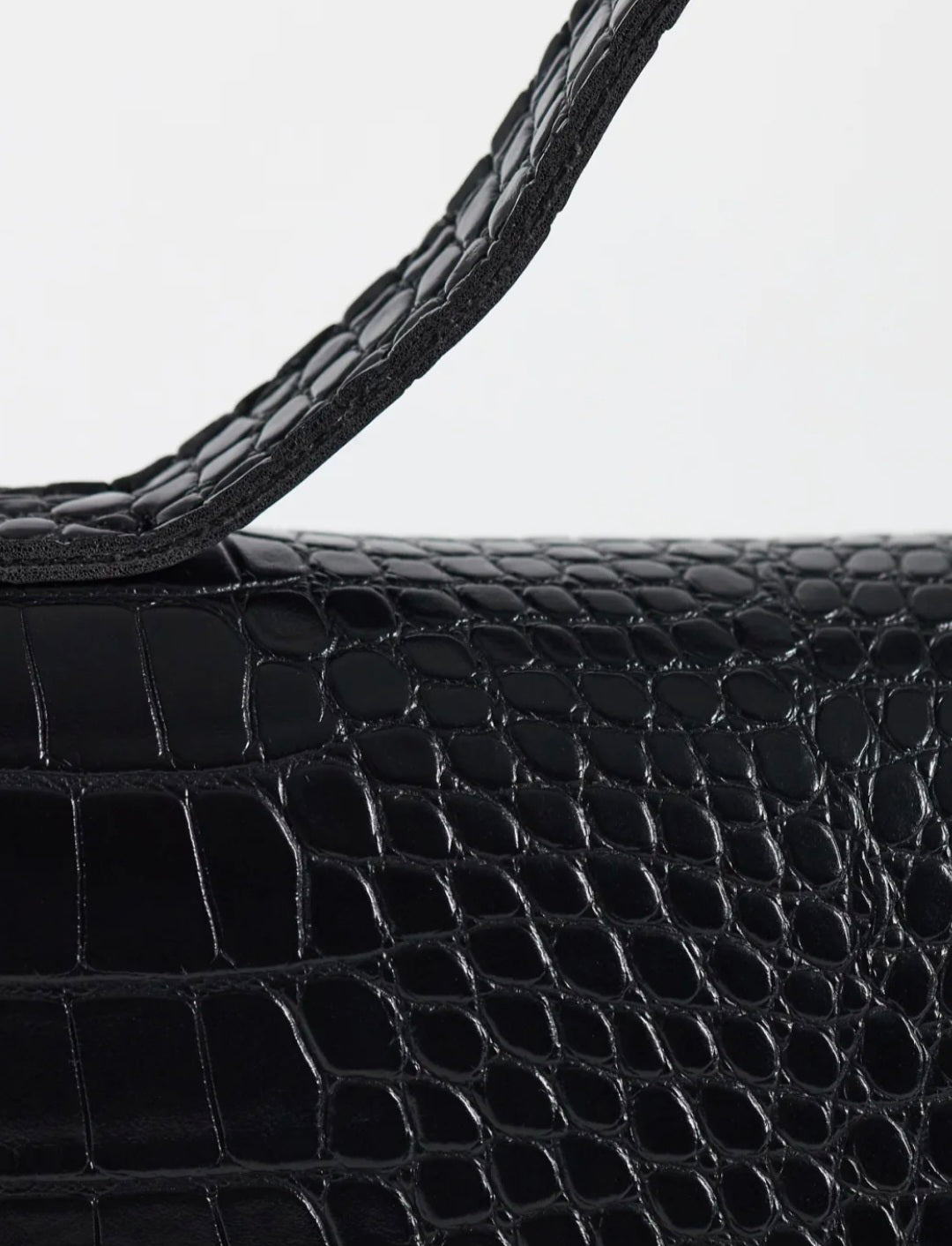 Asymmetrical Top Handle & Crossbody Bag in Black Croc
