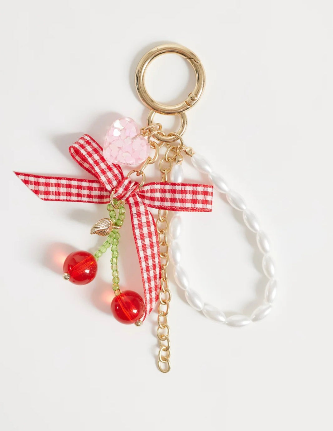 Cherry Bag Charm in Red and White