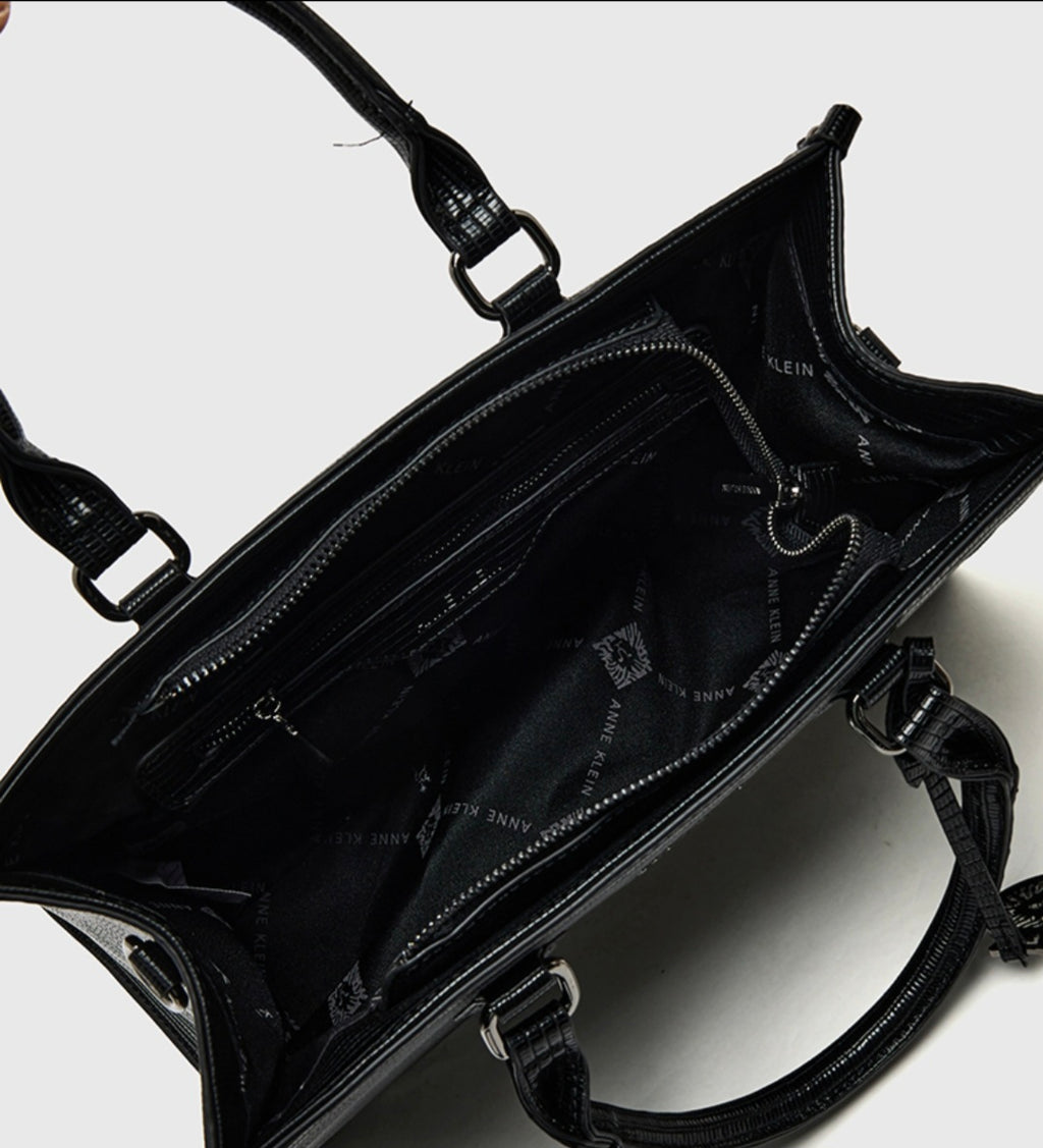 ANNE KLEIN - The Executive Croc-Embossed Zippered Satchel