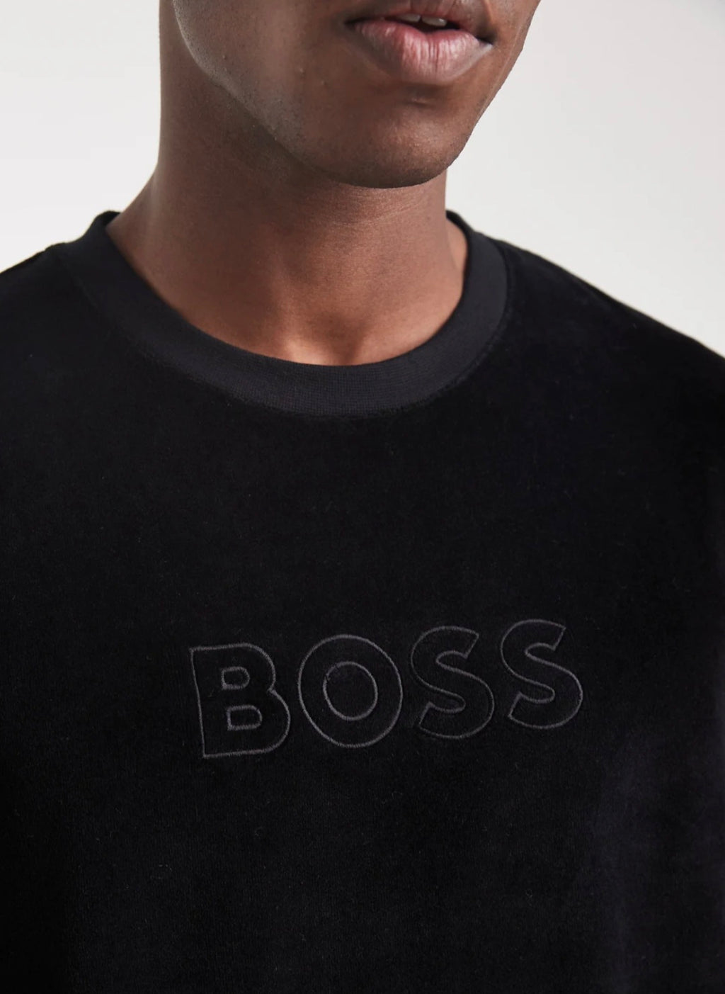 BOSS Plush Velour Crewneck Sweatshirt – Black Edition