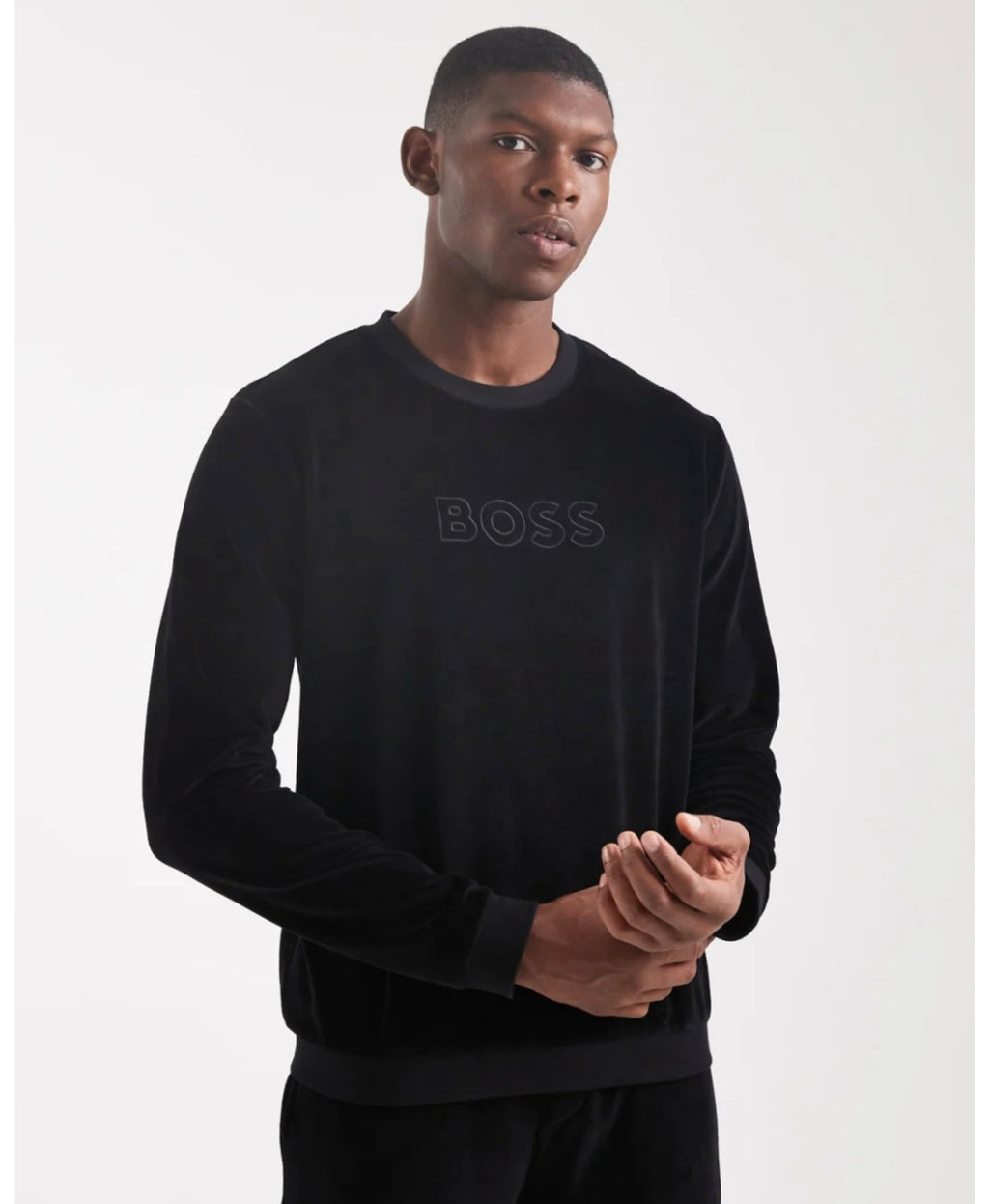 BOSS Plush Velour Crewneck Sweatshirt – Black Edition